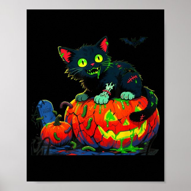 Kitty Halloween Pumpa Svart Katt Poster (Framsidan)