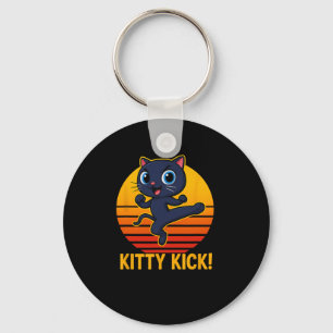 Kitty Kick Karate Kampkonst Katt Retro Solnedgång Nyckelring