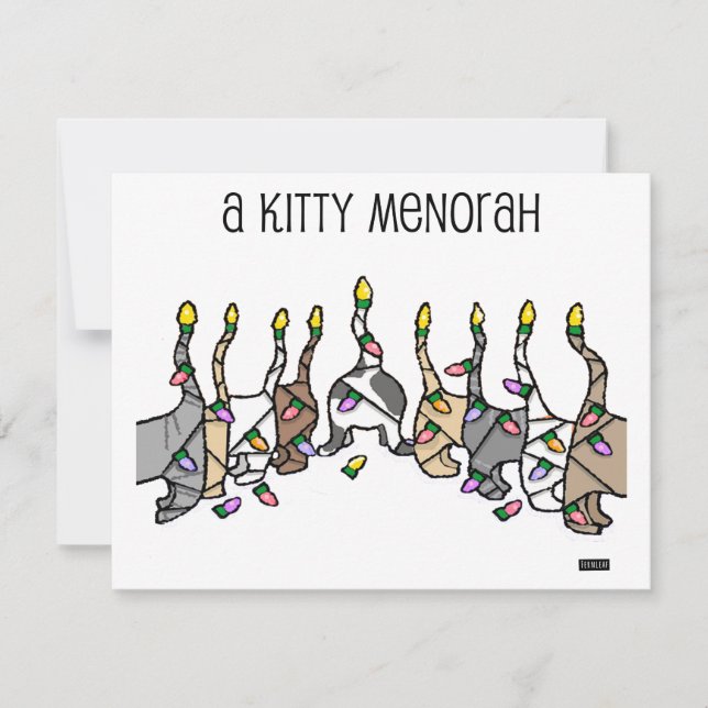 Kitty Menorah för Hanukkah-katter  Julkort (Framsida)