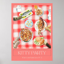 "Kitty Party" Akvarell Konstaffisch