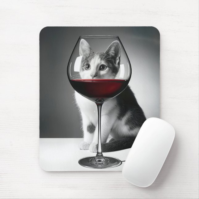 Kitty Peeking Through a Wine Glass Musmatta (Med mus)