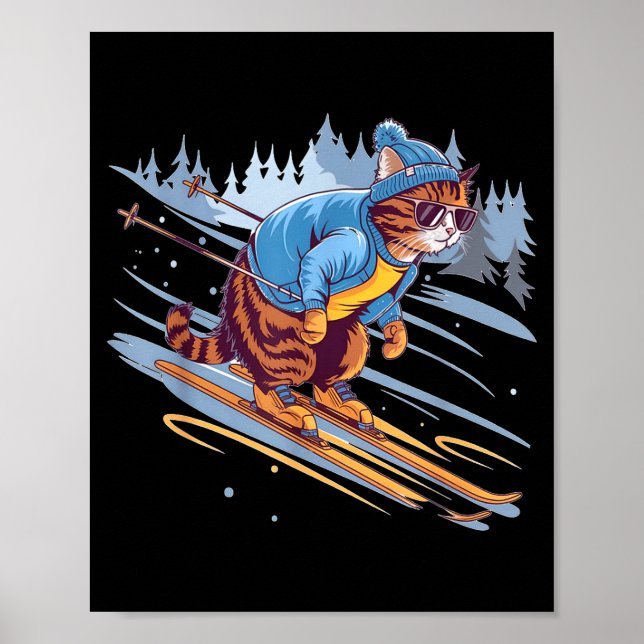 Kitty skiing down a snowy slope funny  poster (Framsidan)