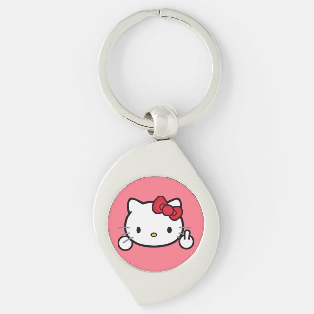 Kitty Swirl Silverfärgad Nyckelring (Framsidan)