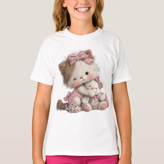“Kitty & Teddy” Söt Katt T-Shirt (Framsida)