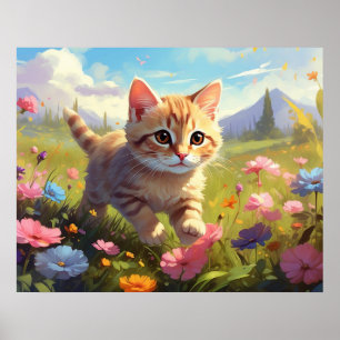 *~* Kitty Walking Flowers 5:4  Kattunge Katt AP68 Poster