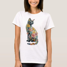 Kitty wildflowers watercolor painting cat mom mum t shirt