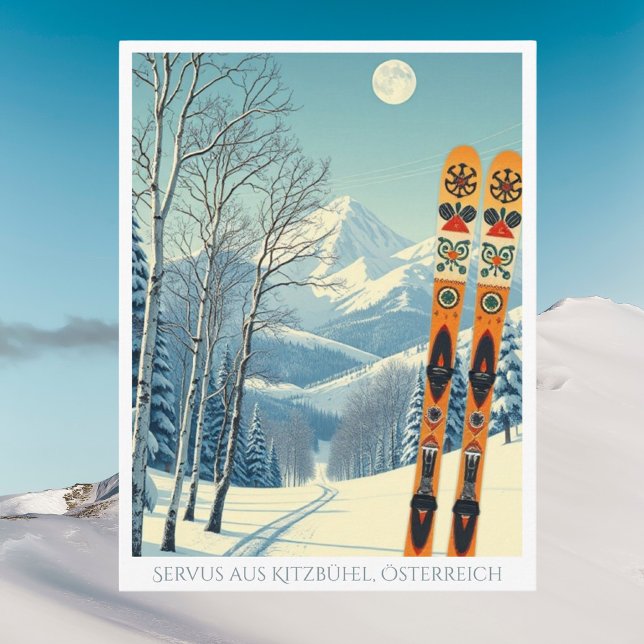 Kitzbühel Österrike skidsemester retro Vykort (Skapare uppladdad)