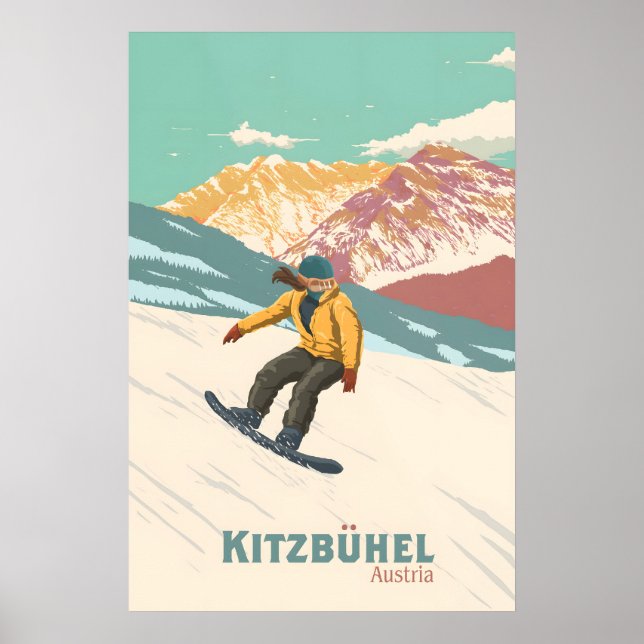 Kitzbuhel Österrike Snowboard Resa Affisch (Framsidan)
