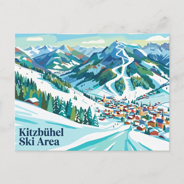 Kitzbühel skidområde Österrike Vykort (Framsida)