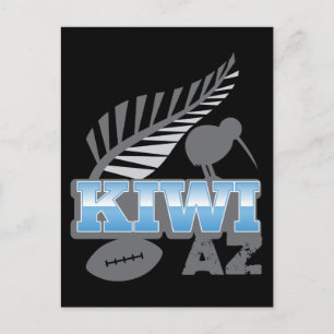 KIWI AZ rugby bird and silver fern New Zealand Vykort