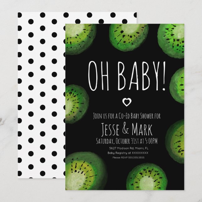 Kiwi Baby Shower Vattenfärg Prickar Inbjudningar (Fram/baksida)