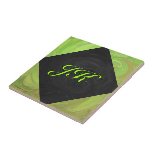 Kiwi Bash Grönt och Black Monogram Kakelplatta