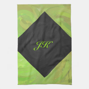 Kiwi Bash Grönt och Black Monogram Kökshandduk