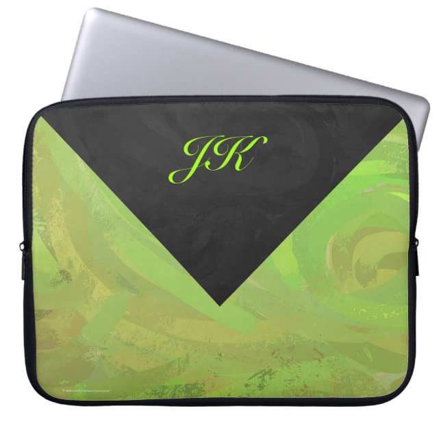 Kiwi Bash Grönt och Black Monogram Laptop Sleeve (Framsidan)