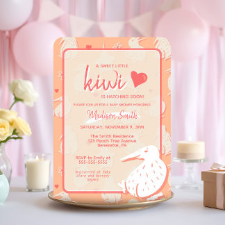 Kiwi Bird Bare Grund Peach Baby Shower Inbjudningar