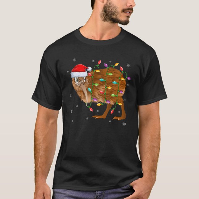 Kiwi Bird Julafton Lighting Santa Hat Kiwi jul T Shirt (Framsida)