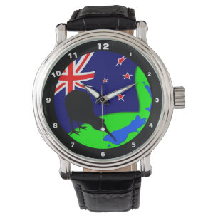 Kiwi Bird & New Zealand Flagga/Karta Art (Se) Armbandsur