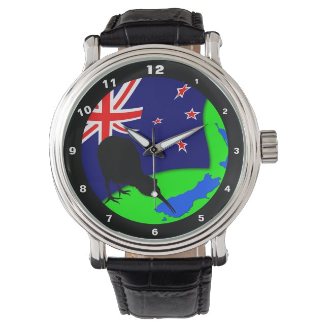 Kiwi Bird & New Zealand Flagga/Karta Art (Watch) Armbandsur (Framsida)