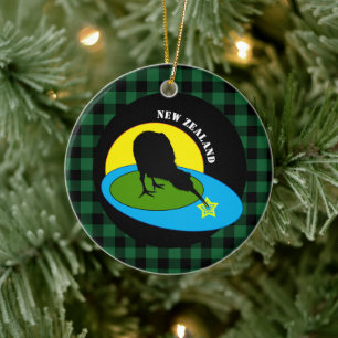 Kiwi Bird & New Zealand Grönt Buffalo Play Rustic Julgransprydnad Keramik