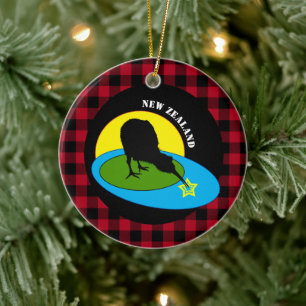 Kiwi Bird & Nya Zeeland, Red Buffalo Play Rustic Julgransprydnad Keramik