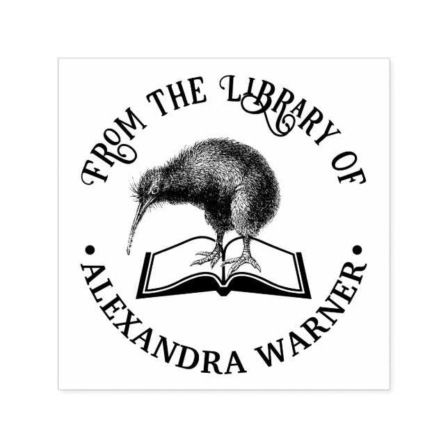 Kiwi Bird vid Bok-rundan Bibliotek Bok Namn Självfärgande Stämpel (Design)