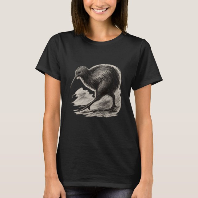 Kiwi Charcoal Dynamic Sketch T Shirt (Framsida)