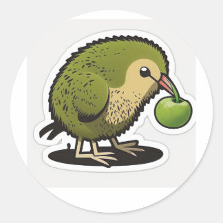 Kiwi-fågel som äter kiwi-frukt runt klistermärke