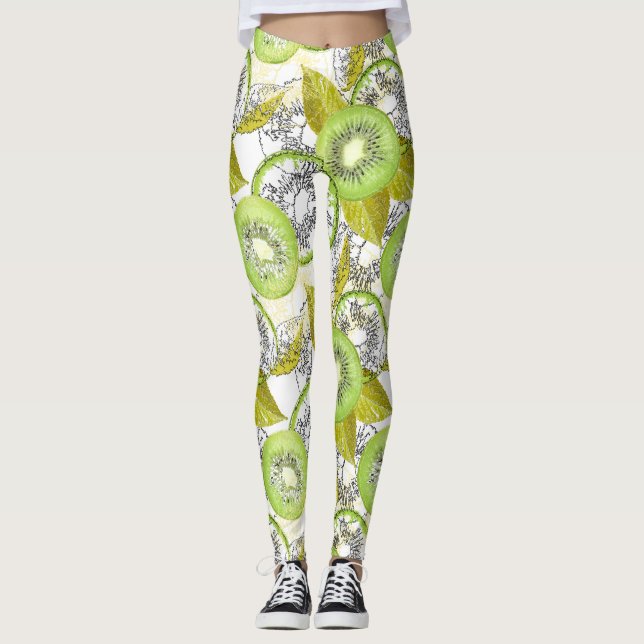 Kiwi, fruktig, grönt och vit, färsk, saftig, vit leggings (Framsida)