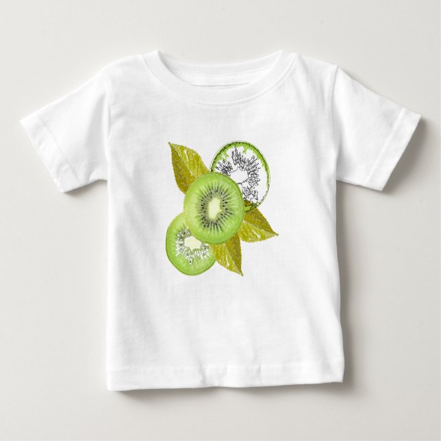 Kiwi, fruktig, grönt och vit, färsk, saftig, vit t shirt (Framsida)
