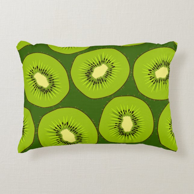 Kiwi-fruktskivor: mörk grönt. prydnadskudde (Framsidan)