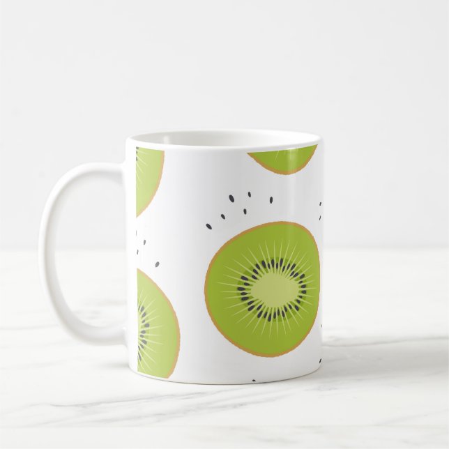 Kiwi-fruktskivor, sömlös illustration. kaffemugg (Vänster)