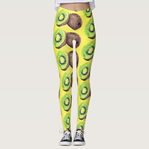 Kiwi-fruktvattenfärgen Gult Food Tropical Mönster Leggings