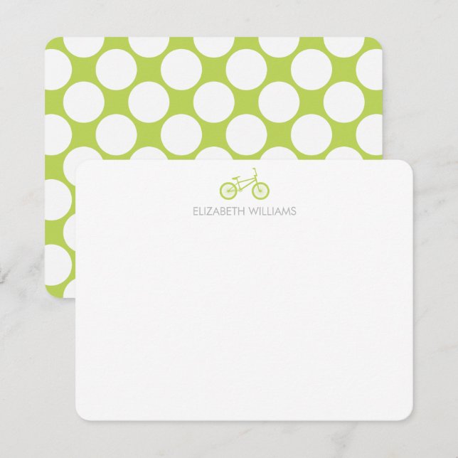 Kiwi Grönt Bicycle and Large Dots Note Cards Inbjudningar (Fram/baksida)