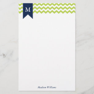 Kiwi Grönt Chevrons och Blue Monogram Brevpapper