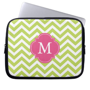 Kiwi Grönt & Fuschia Zigzags Mönster Monogram Laptop Sleeve