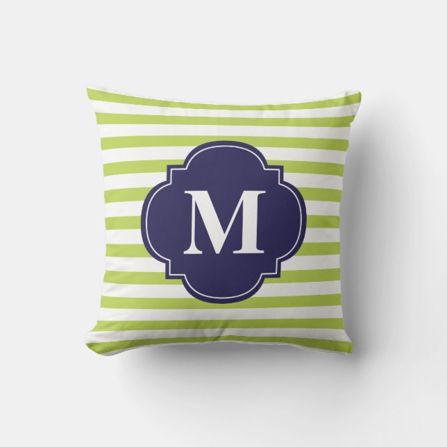 Kiwi Grönt och marinblå Rand Monogram Kudde (Framsida)