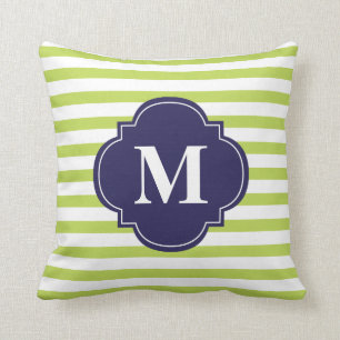 Kiwi Grönt och marinblå Rand Monogram Kudde