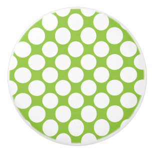 Kiwi grönt och vit polka punkt keramisk knopp