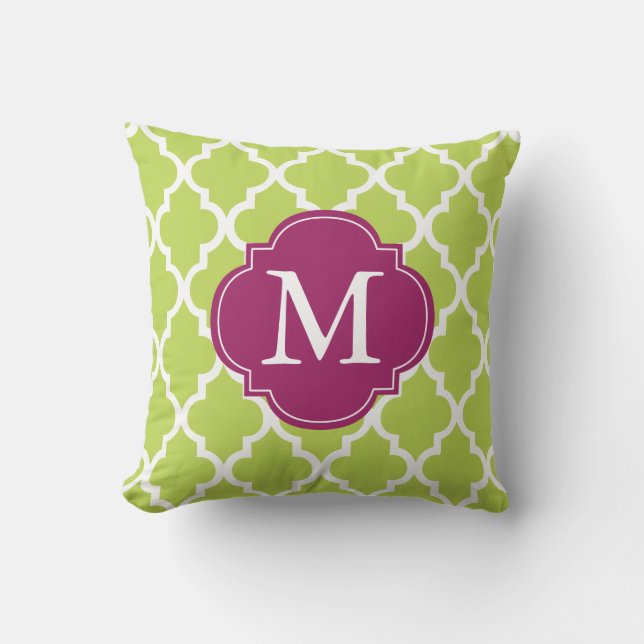 Kiwi-Grönten Monogrammed Quatrefolie Kudde (Framsida)