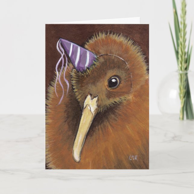 Kiwi i en festhatt - Fågelkonst Personlig Kort (Framsida)