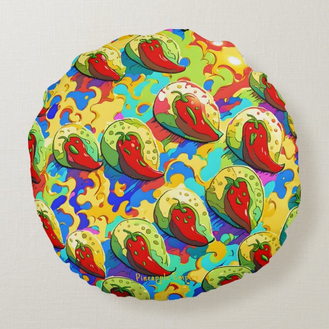 Kiwi Inferno - Ananassaimperiet Rund Kudde (Baksidan)