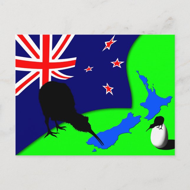 Kiwi Land, Kiwi Bird & Egg/Nya Zeeland Vykort (Framsida)