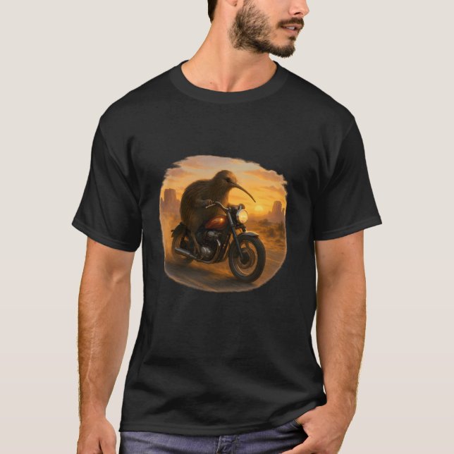 Kiwi Motorcycle Sunset T Shirt (Framsida)