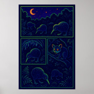 Kiwi Nattliv – Nattliga varelser från Nya Zeeland Poster