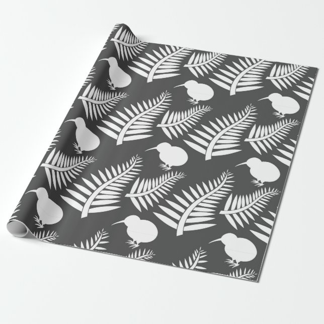 Kiwi och fernerna Nya Zeeland Wrapping Papper Presentpapper (Utrullad)