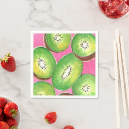Kiwi på rosa cocktail napkin grönt och rosa pappersservett