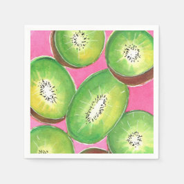 Kiwi på rosa cocktail napkin grönt och rosa pappersservett