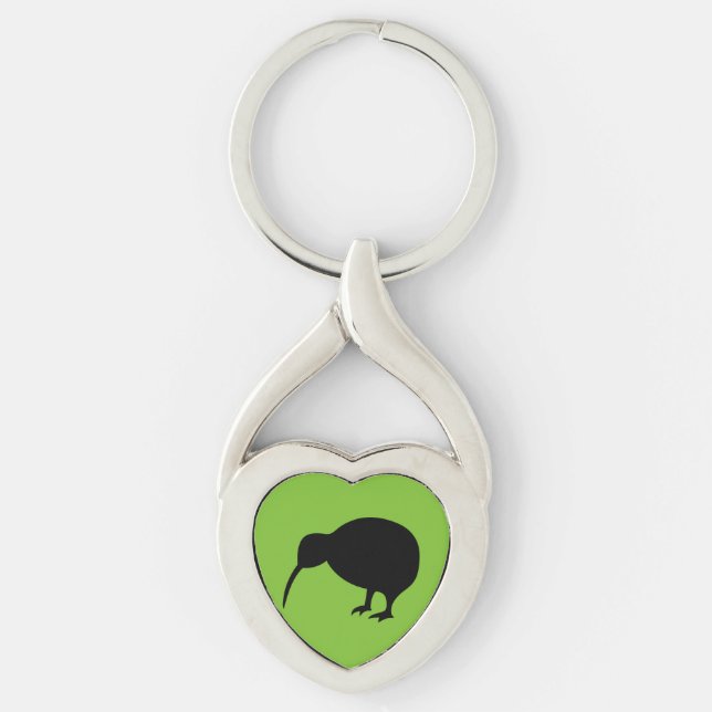 KIWI-silhuett Twisted Heart Silverfärgad Nyckelring (Framsidan)