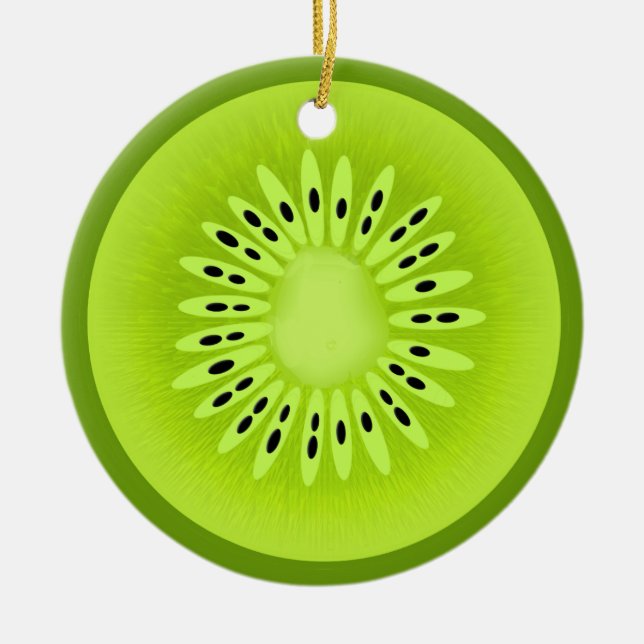 Kiwi Stylized Fruit Slice Julgransprydnad Keramik (Framsidan)