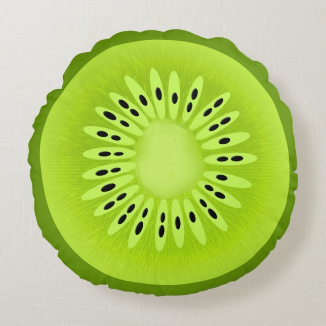 Kiwi Stylized Fruit Slice Rund Kudde (Framsidan)